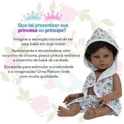 Imagem de Bebê Tipo Reborn Negro Com Saída de Banho Pandinha + Bolsa