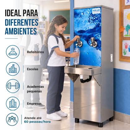 Imagem de Bebedouro Água Industrial Inox Adesivado 25 Litros 2 Torneiras Geladas Blue Mais Filtro