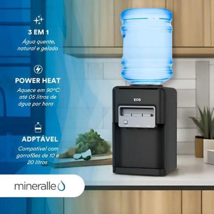 Imagem de Bebedouro Agua Quente Natural E Gelada Eletrônico Preto Galão Mineralle EBE06QP 220V