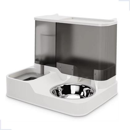 Imagem de Bebedouro Comedouro 2 em 1 Gravidade Com Bandeja em Inox Para Pet Cães Gatos