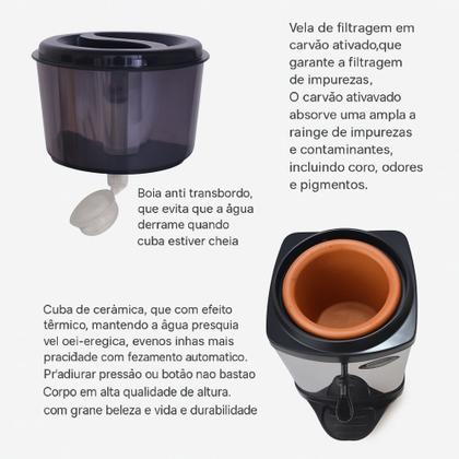Imagem de Bebedouro de Água com Filtro em Inox com Base De Barro e Suporte Preto INMETRO armazenamento 6L