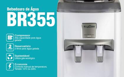 Imagem de Bebedouro de água gelada compressor latina br355 branco com verde 220v loja de fabrica
