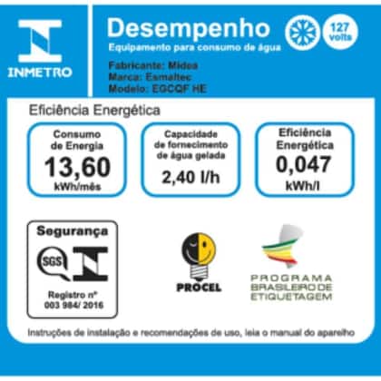 Imagem de Bebedouro de Coluna Esmaltec Gelágua EGCQF HE Compartimento de garrafão interno Inox 127v