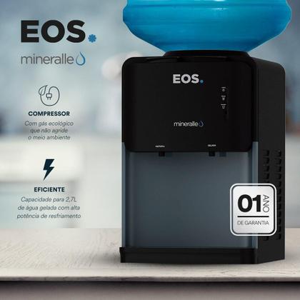 Imagem de Bebedouro de Mesa para Garrafão EOS Mineralle Compacto com Compressor Preto EBC03P 110V
