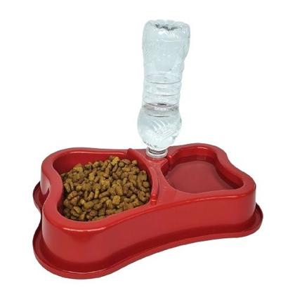 Bebedouro e Comedouro Duplo com Suporte para Garrafa - EstteioPet Imagem de Bebedouro e Comedouro Duplo com Suporte para Garrafa