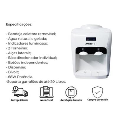 Imagem de Bebedouro Elétrico Refrigerado Água Gelada Garrafão Galão 20 Litros Bivolt Automático Branco - Amvox