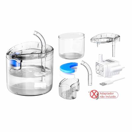 Imagem de Bebedouro Fonte de Agua Gato Cao Cachorro Pet 2 Litros Animal de Estimaçao Filtro USB Agua Fresca Automatico Silencioso