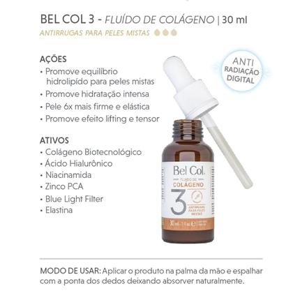 Imagem de Bel Col 3 Fluido de Colágeno Antirrugas Pele Mista