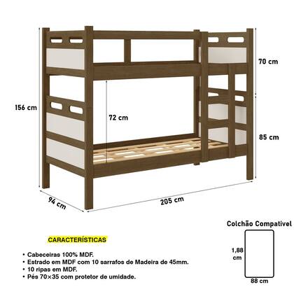 Imagem de Beliche Barreto Robusta Vira Duas Camas Completa 2 Colchões - Legno Off White