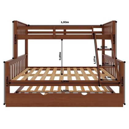 Imagem de Beliche Casal Solteiro De Madeira Merk Com Cama Auxiliar Solteiro