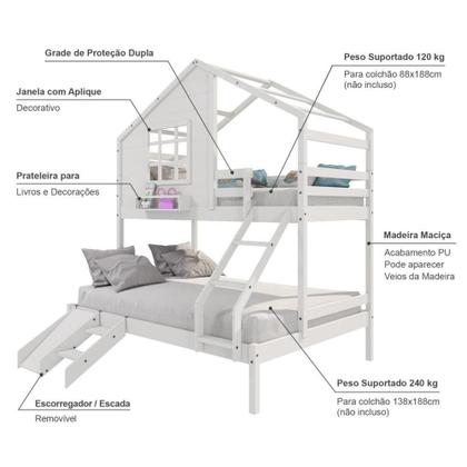 Imagem de Beliche Casinha Janela Casal Escada/escorregador Branco