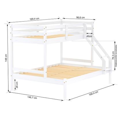 Imagem de Beliche com Cama Casal Slim Madeira Maciça Branco Housin