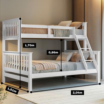 Imagem de Beliche Com Cama Casal Solteiro Madeira Maciça Grade Escada