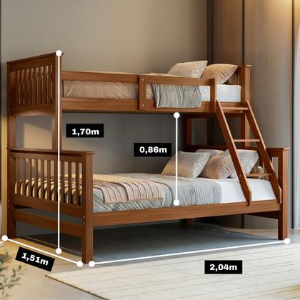 Imagem de Beliche Com Cama Casal Solteiro Madeira Maciça Grade Escada