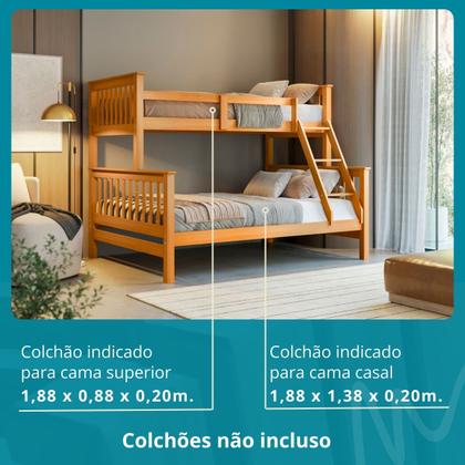 Imagem de Beliche Com Cama Casal Solteiro Madeira Maciça Grade Escada