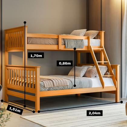 Imagem de Beliche Com Cama Casal Solteiro Madeira Maciça Grade Escada
