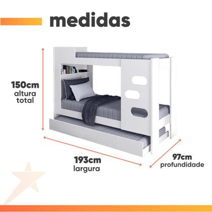 Imagem de Beliche Floripa com Cama Auxiliar para Colchão 0,88m J&A Branco