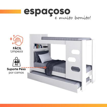 Imagem de Beliche Floripa com Cama Auxiliar para Colchão 0,88m J&A Branco