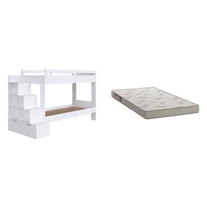 Imagem de Beliche Infantil com Escada Nichos 2 Gavetas 1 Colchões Inclusos Branco
