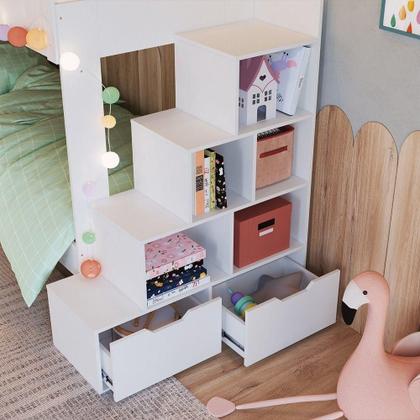 Imagem de Beliche Infantil Com Escada Nichos E Gavetas Infix C06 Branco - Mpozenato
