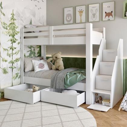 Imagem de Beliche Infantil/juvenil 2 Gavetões e Escada com 4 Nichos Star Plus Casatema MadeiraOriginals