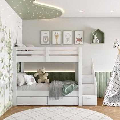 Imagem de Beliche Infantil/juvenil 2 Gavetões e Escada com 4 Nichos Star Plus Casatema MadeiraOriginals