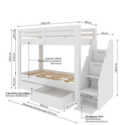 Imagem de Beliche Infantil/juvenil 2 Gavetões e Escada com 4 Nichos Star Plus Casatema MadeiraOriginals