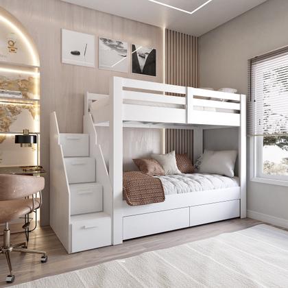 Imagem de Beliche Infantil/juvenil 2 Gavetões e Escada com 4 Nichos Star Plus Casatema MadeiraOriginals