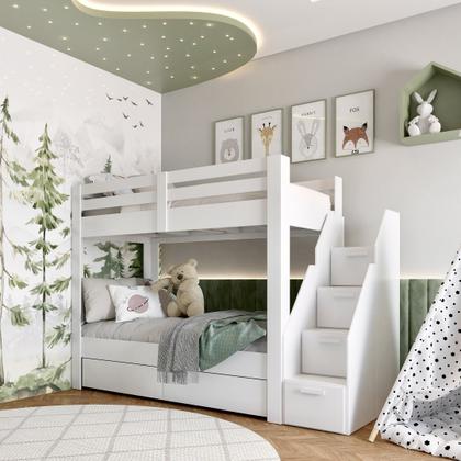 Imagem de Beliche Infantil/juvenil 2 Gavetões e Escada com 4 Nichos Star Plus Casatema MadeiraOriginals