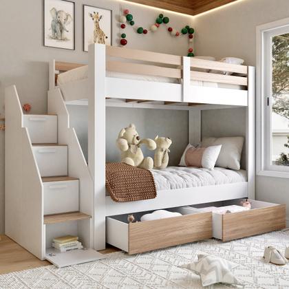 Imagem de Beliche Infantil/juvenil 2 Gavetões e Escada com 4 Nichos Star Plus Casatema MadeiraOriginals