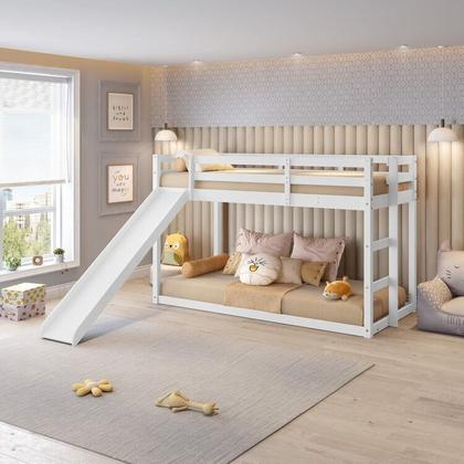 Imagem de Beliche Infantil Montessoriana Extensível Family com Escorregador Casatema MadeiraOriginals Branco