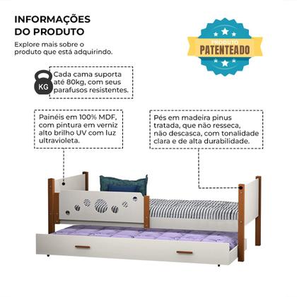 Imagem de Beliche Infantil Solteiro Star com Cama Auxiliar Branco com Mel - Divaloto Móveis