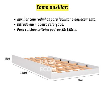 Imagem de Beliche Jaspe Treliche Triliche com Cama Auxiliar e 03 Colchões D33 Premium