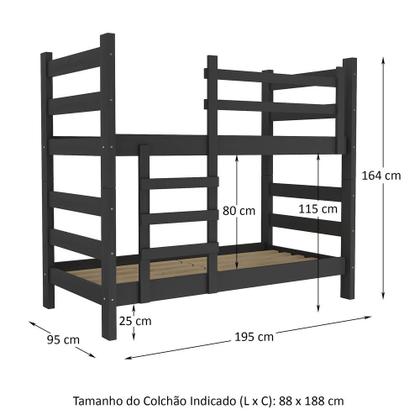 Imagem de Beliche Madeira Maciça - vira 2 Camas - para Colchão 78/88 x 188cm Dubai Multimóveis VCR4137