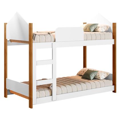 Imagem de Beliche Magia com Escada e Grade de Proteção Branco/Grenat - Gabrielli Móveis