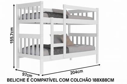 Imagem de Beliche MDF Com Auxiliar Vira Cama Capri Branca Estilo Classico Atemporal Quarto de Criança Ou Adulto