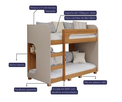 Imagem de Beliche Montessoriana 100% Mdf Com Pés 1 Prateleira Ema Cimol