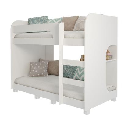 Imagem de Beliche Montessoriana 100% Mdf Com Prateleira E Pés Ema Cimol Branco