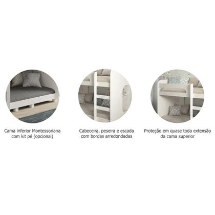 Imagem de Beliche Montessoriana 100% Mdf Com Prateleira E Pés Ema Cimol Branco