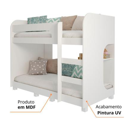 Imagem de Beliche Montessoriana 100% Mdf Com Prateleira E Pés Ema Cimol Branco