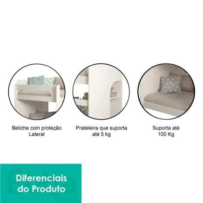 Imagem de Beliche Montessoriana 100% MDF Com Prateleira Ema Cimol Branco