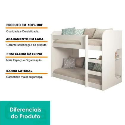 Imagem de Beliche Montessoriana 100% MDF Com Prateleira Ema Cimol Branco