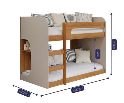 Imagem de Beliche Montessoriana Solteiro 1 Prateleira 100% Mdf Acabamento Em Laca Ema Cimol Nature/Off White 