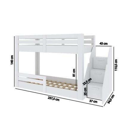 Imagem de Beliche Montessoriano Star Plus com Grade e Escada Casatema Branco