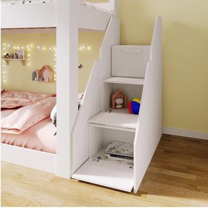 Imagem de Beliche Montessoriano Star Plus com Grade e Escada Casatema Branco