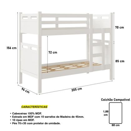 Imagem de Beliche Solteiro Compacta Com Escada Lateral Segura Vira Duas Camas Com 2 Colchões D33