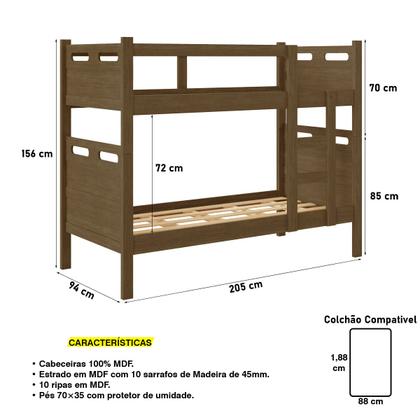 Imagem de Beliche Solteiro Em Mdf Vira Duas Camas Com Colchão D33 Premium