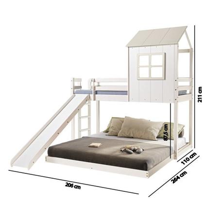 Imagem de Beliche Solteiro Queen Montessoriano Cabana Family com Escorregador Casatema MadeiraOriginals Branco/Offwhite