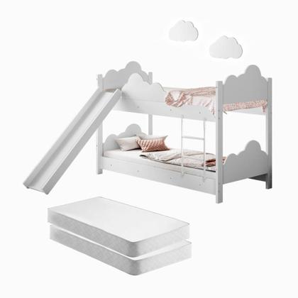 Imagem de Beliche Sonho Doce Branca com Escorregador Colchões e 2 Luminárias Soninho