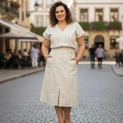 Imagem de Belissimo Conjunto Saia E Blusa Em Linho Com Algodão Cristã